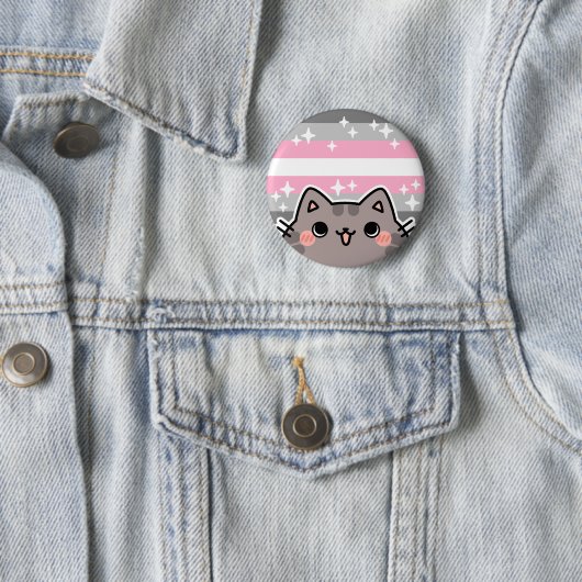 Demigirl LGBT Pride Flag Cat Button (In situ)