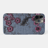 *~* Demin Black Scrolls roze bloemen Case-Mate iPhone Case (Achterkant (horizontaal))