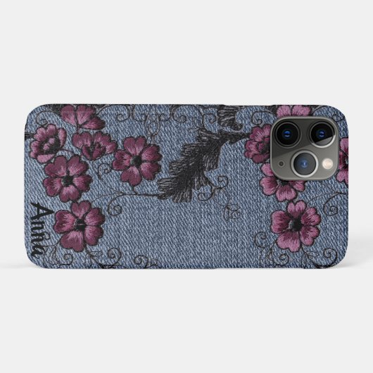 *~* Demin Black Scrolls roze bloemen Case-Mate iPhone Case (Achterkant (horizontaal))