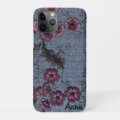 *~* Demin Black Scrolls roze bloemen Case-Mate iPhone Case (Achterkant)