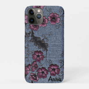 *~* Demin Black Scrolls roze bloemen Case-Mate iPhone Case