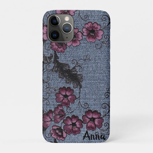 *~* Demin Black Scrolls roze bloemen Case-Mate iPhone Case (Achterkant)