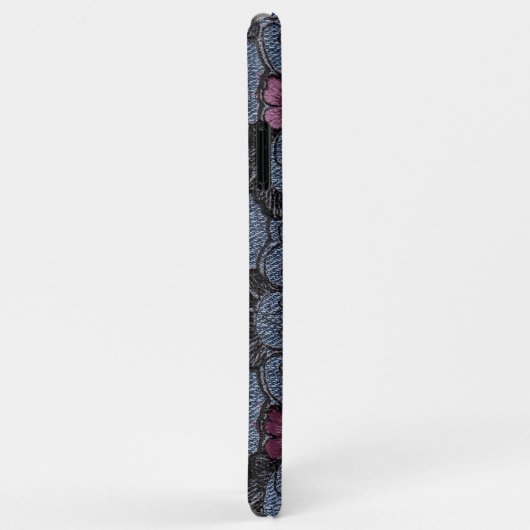 *~* Demin Black Scrolls roze bloemen Case-Mate iPhone Case (Achterkant/rechts)