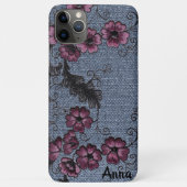 *~* Demin Black Scrolls roze bloemen Case-Mate iPhone Case (Achterkant)