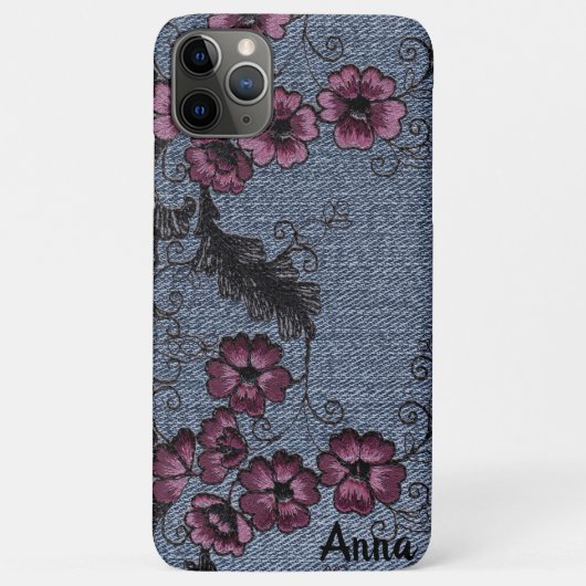 *~* Demin Black Scrolls roze bloemen Case-Mate iPhone Case (Achterkant)
