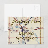 Deming NM Vintage Map Briefkaart (Voorkant / Achterkant)