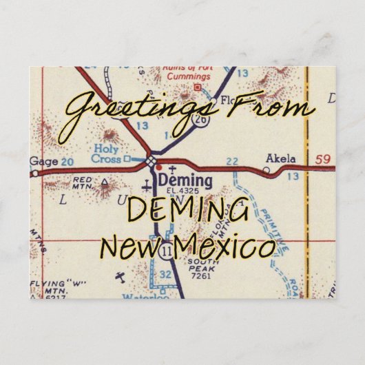 Deming NM Vintage Map Briefkaart (Voorkant)