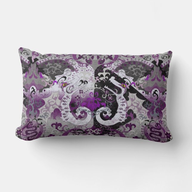 Demisexual Dragon Damask - Pride Flag Colors Kussen (Voorkant)