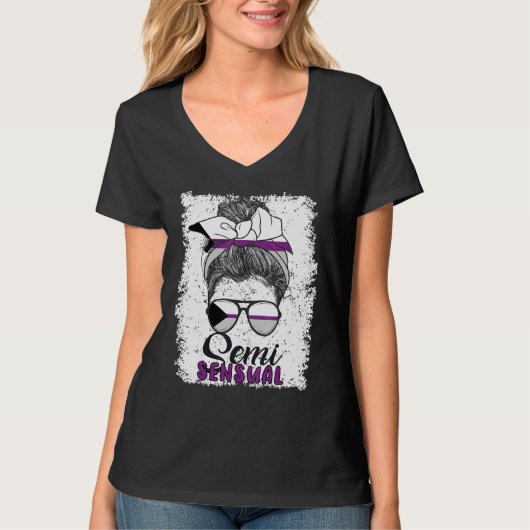 Demisexual Joke Messy Bun Lady Demisexual Flag T-shirt (Voorkant)