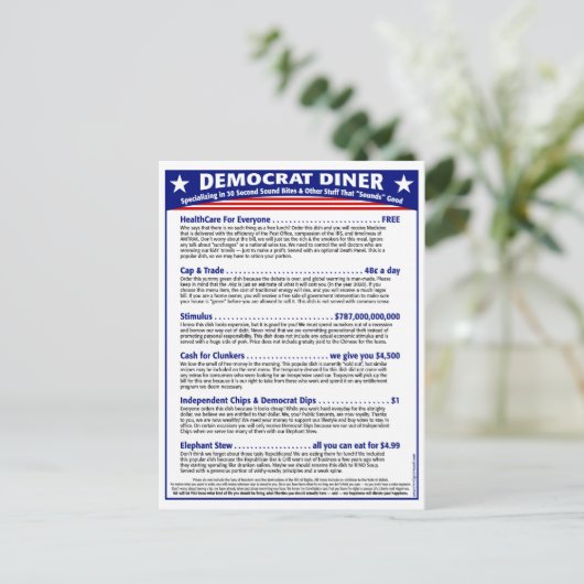 Democraat Diner Briefkaart (Staand voorkant)