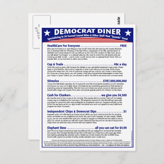 Democraat Diner Briefkaart (Voorkant / Achterkant)