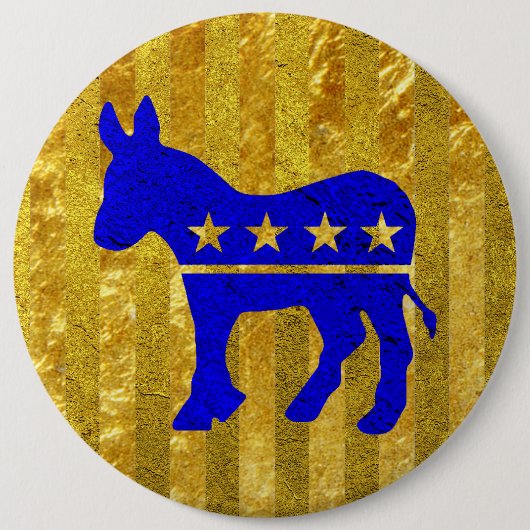 Democraat Donkey Blue Gold Ronde Button 6,0 Cm (Voorkant)
