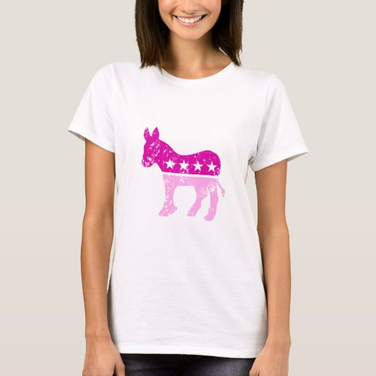 Democraat Origineel Donkey Verkleurd Roze T-shirt (Voorkant)