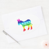Democraat Originele Ezel Verdrietig Rainbow Ovale Sticker (Envelop)