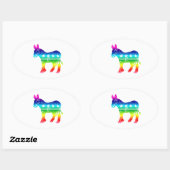 Democraat Originele Ezel Verdrietig Rainbow Ovale Sticker (Vel)