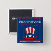 democraat vierkante button 5,1 cm (Voorkant /achterkant)