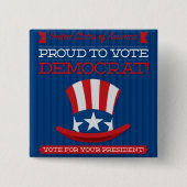 democraat vierkante button 5,1 cm (Voorkant)