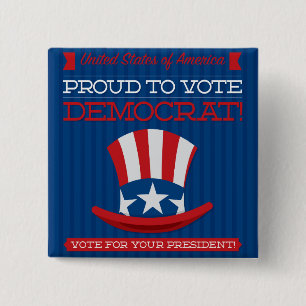 democraat vierkante button 5,1 cm