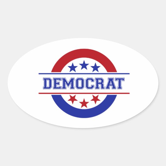 Democrat Stempel Logo Blauw Ovale Sticker (Voorkant)