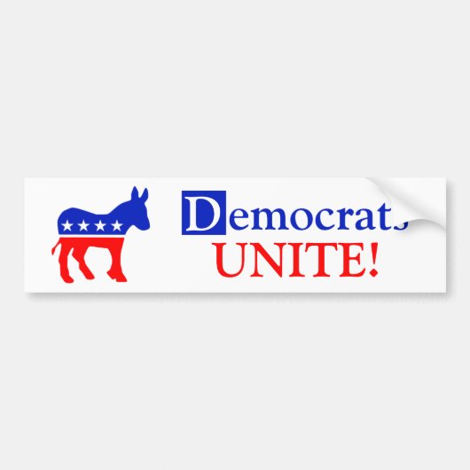 Democraten VERENIGEN! Bumpersticker (Voorkant)