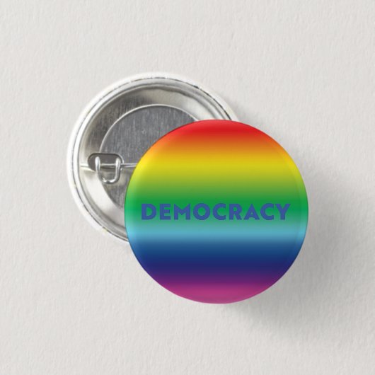 Democratie blauw tekst regenboog gradiënt lgbt tro ronde button 3,2 cm (Voorkant /achterkant)