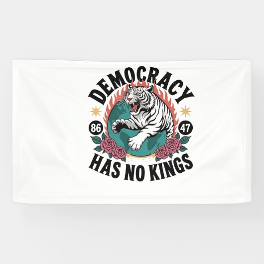 Democratie heeft geen koningen 86 47 Tijger Spandoek (Horizontaal)