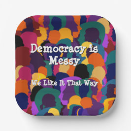 Democratie is rommelig  papieren bordje