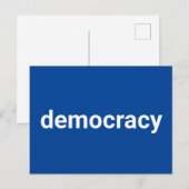 Democratie minimalistische typografie wit en blauw briefkaart (Voorkant / Achterkant)