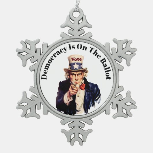 Democratie op de stembus 2026 tin sneeuwvlok ornament (Voorkant)