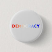 Democratie rood wit blauw gradiënt typografie grij ronde button 3,2 cm (Voorkant)