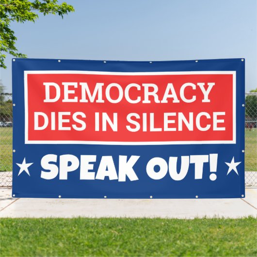 Democratie sterft in stilte spandoek (Buitenkant)