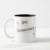 democratie ? tweekleurige koffiemok (Links)