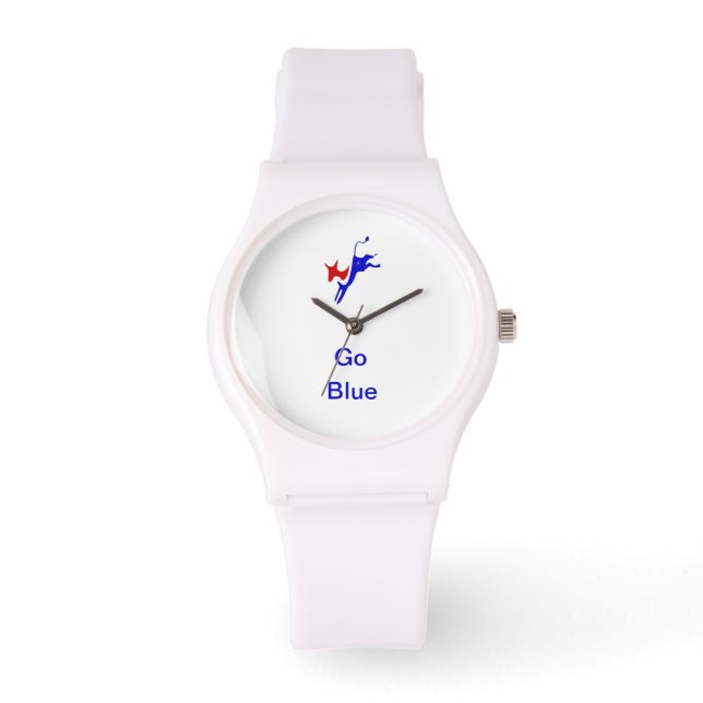 Democratisch Donkey & Go Blue Wit horloge (Voorkant)