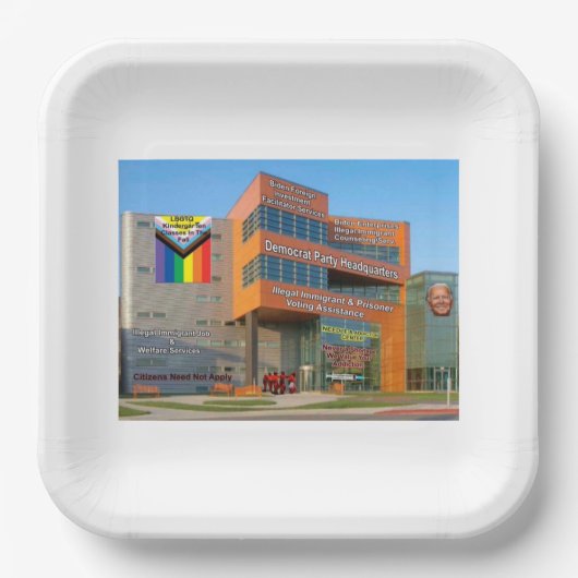 Democratisch partijhoofdkantoor papieren bordje (Voorkant)