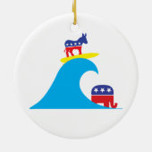 Democratische Donkey Ridt de blauwe golf uit Keramisch Ornament (Achterkant)