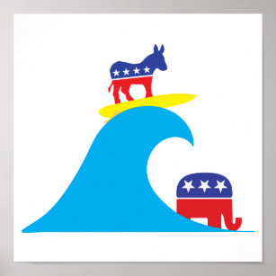 Democratische Donkey Ridt de blauwe golf uit Poster