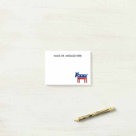 Democratische ezel aangepaste naam of bericht post-it® notes (Op bureau)