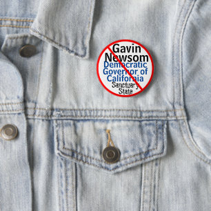 Democratische Gavin Newsom Sanctuary CA Gouverneur Ronde Button 5,7 Cm