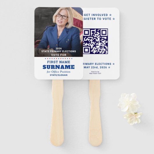 Democratische Partij Campagne Gepersonaliseerde QR Handwaaier (Voorkant en achterkant)