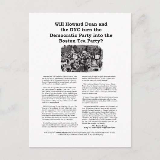 Democratische Partij of Boston Tea Party Briefkaart (Voorkant)
