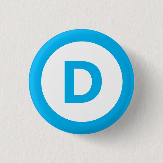 Democratische partijlogo in turquoise op wit ronde button 3,2 cm (Voorkant)