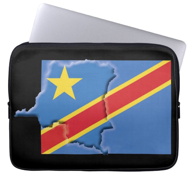 DEMOCRATISCHE REPUBLIEK CONGO Flag Map BLACK Laptop Sleeve (Voorkant)