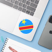 Democratische Republiek Congo Vlag Ronde Sticker (Laptop met iPhone)