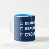 Democratische Republikeinse fietser Tweekleurige Koffiemok (Voorkant links)