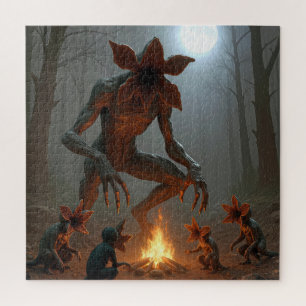 Demogorgon-wezens die rond een kampvuur verzamelen legpuzzel