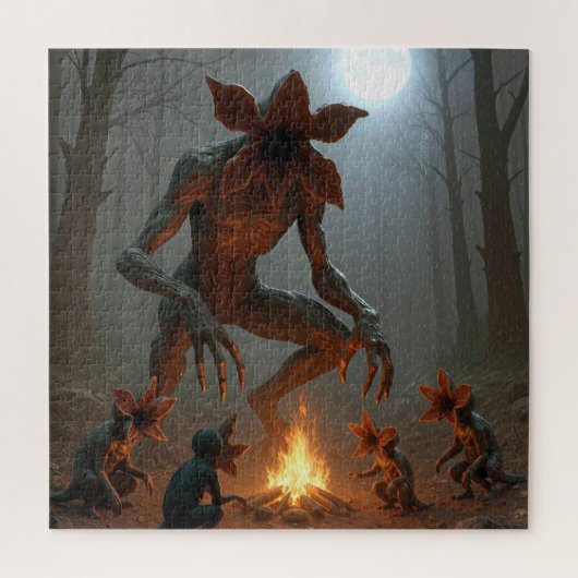 Demogorgon-wezens die rond een kampvuur verzamelen legpuzzel (Verticaal)