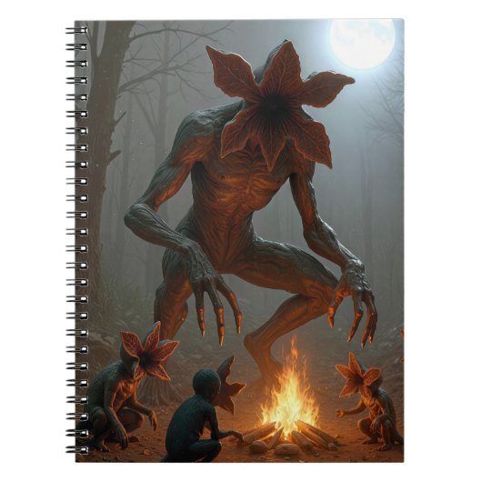 Demogorgon-wezens rondom een kampvuur notitieboek (Voorkant)