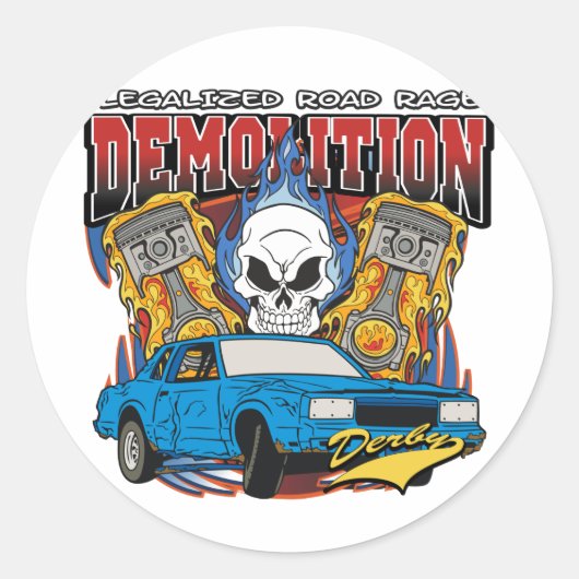 Demolition Derby Ronde Sticker (Voorkant)