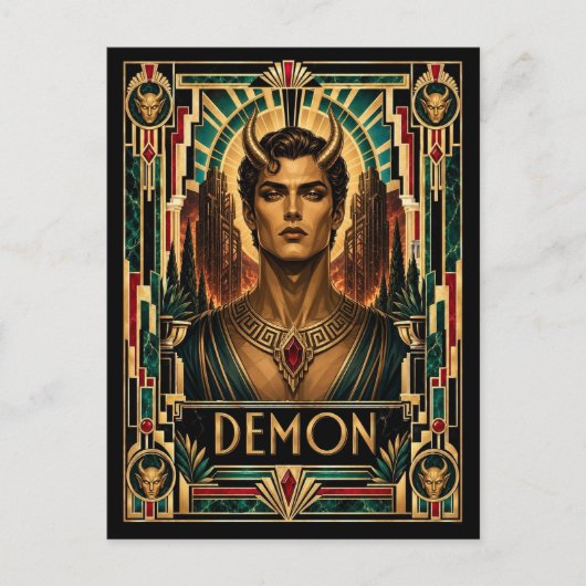 Demon, Art Deco mythisch Briefkaart (Voorkant)