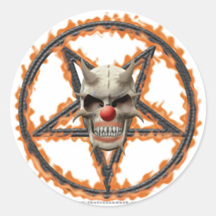 Demon Clown Skull & Burning Pentagram Ronde Sticker